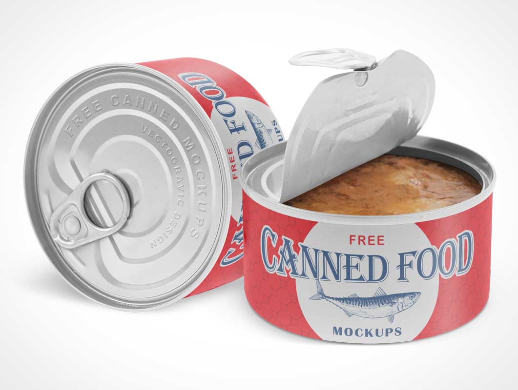 Tin Canned Food Cans & Pull Tab PSD Mockup
