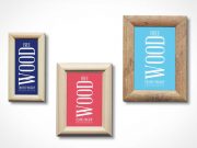 Wall Hung Wooden Picture Frames PSD Mockup