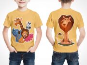 Young Adults T-Shirt Front & Back Child Sizes PSD Mockup