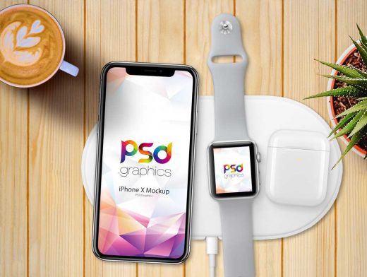 iPhone X & Apple Watch Charging Station PSD Mockup