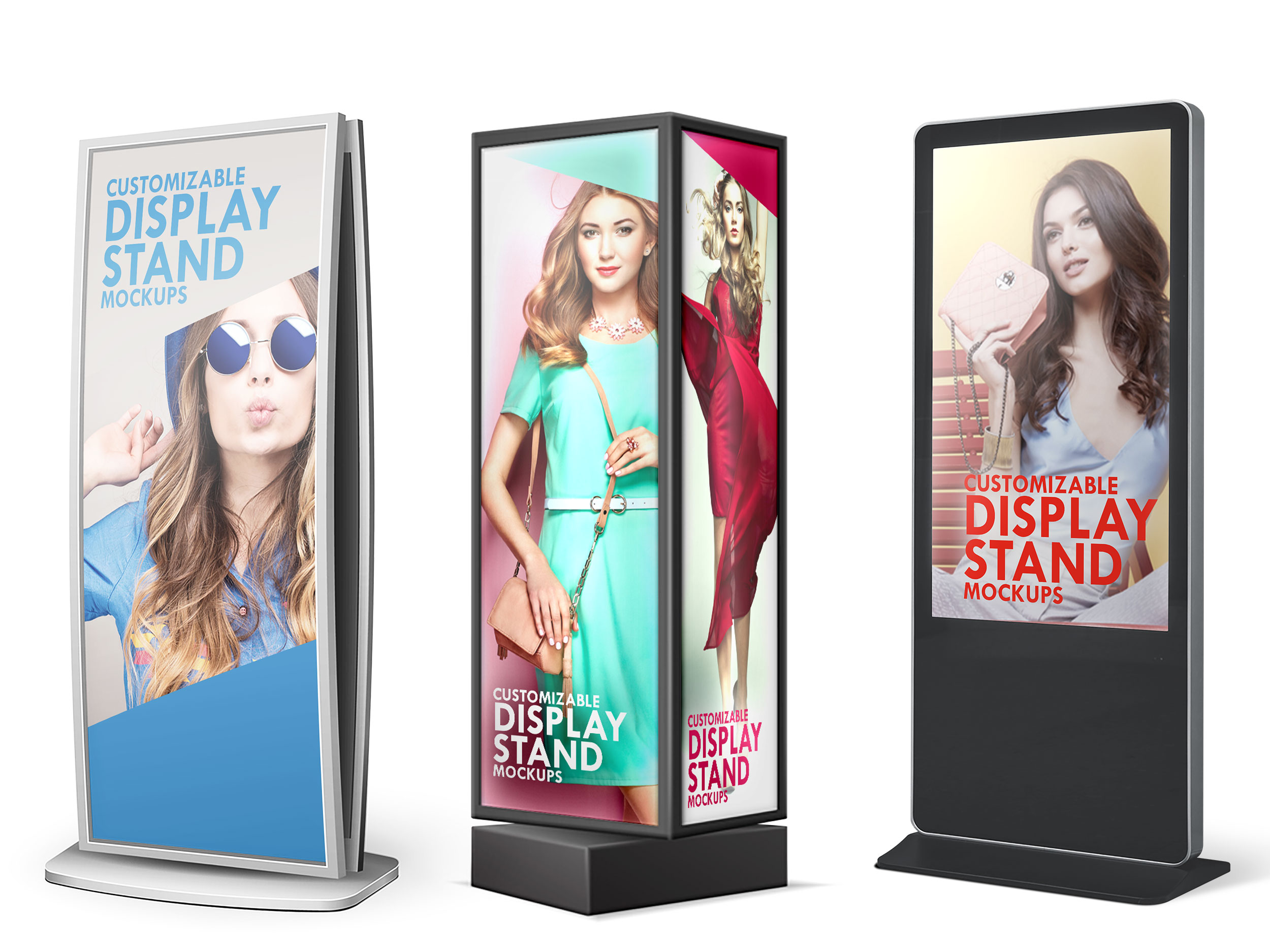 6 Standing Mall Sign Back-lit Advertising Displays PSD Mockup