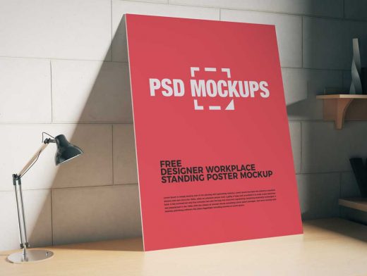 Articulating Lamp & Frameless Poster Workspace PSD Mockup