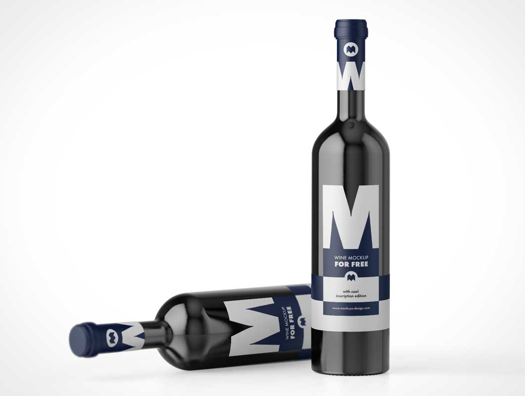 Dark Glass Wine Bottle Label & Neck Branding PSD Mockup