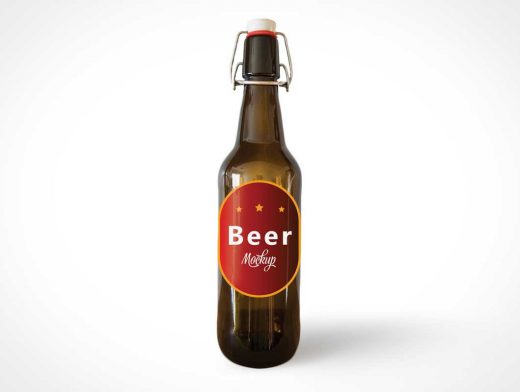 Glass Beer Swing Bottle & Label PSD Mockup