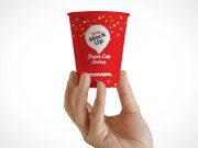 Hand Holding Paper Cup Rolled Rim PSD Mockup