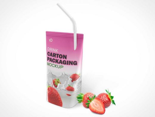 Juice Pouch Carton & Piercing Straw PSD Mockup