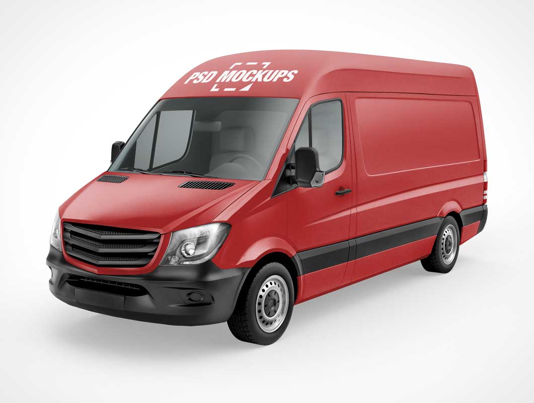 Cargo Delivery Van Front, Back, Top & Side PSD Mockup