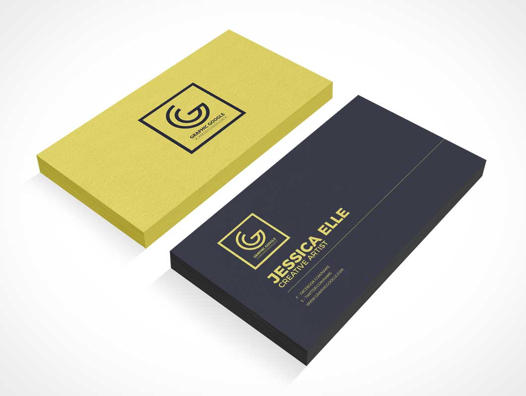 Dual Corporate Business Card Stack Front & Back PSD Mockup