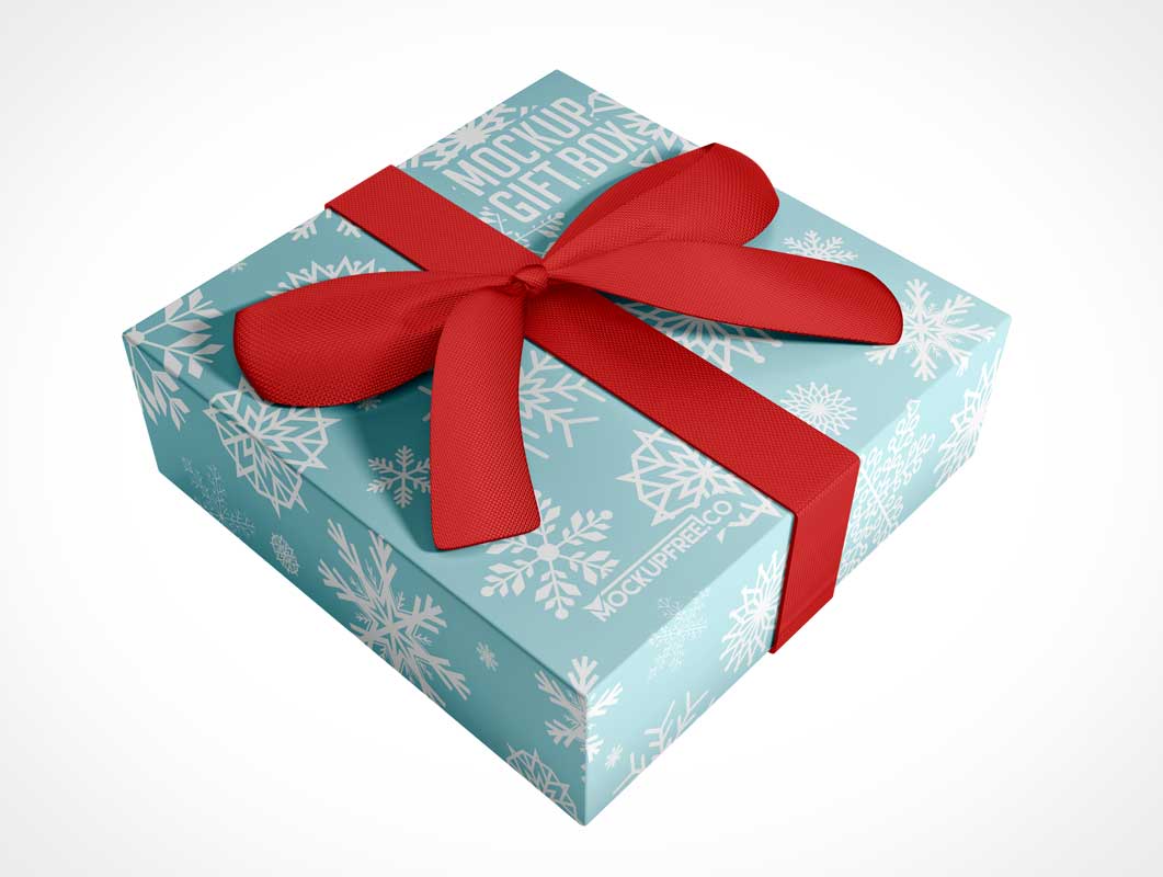 Gift Box & Large Red Bow PSD Mockup