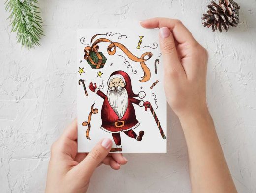 Hand-Held Seasons Greeting Card Portrait Mode PSD Mockup