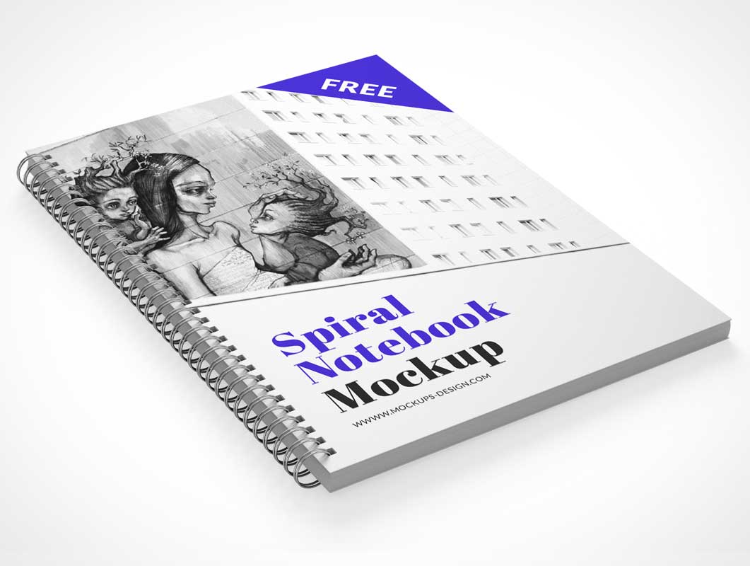 Metal Spiral Bound Notebook Cover & Inside Pages PSD Mockup