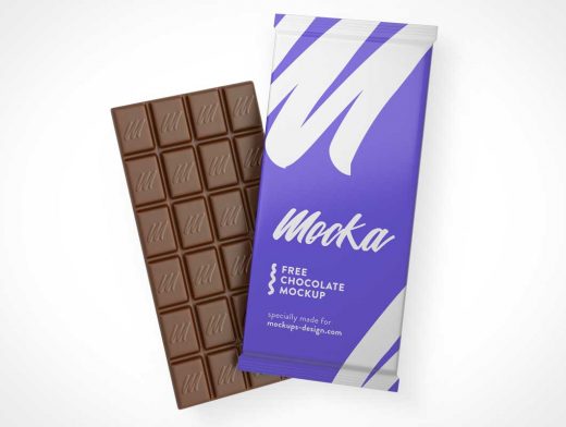 Scored Candy Chocolate Bar & Wrapper Packaging PSD Mockup