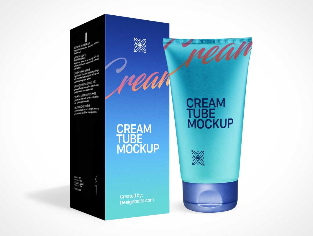 Squeeze Tube Cream Moisturizer, Snap Cap & Box Packaging PSD Mockup