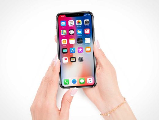 iPhone X Display In Hand Face Up PSD Mockup