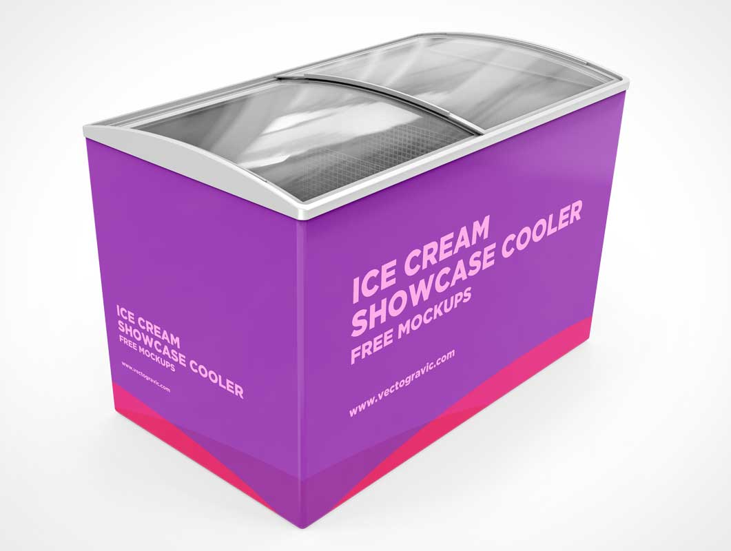 Ice Cream Store Sliding Door Freezer PSD Mockup