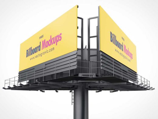 Multi-Direction Outdoor Billboard Advertising PSD Mockup