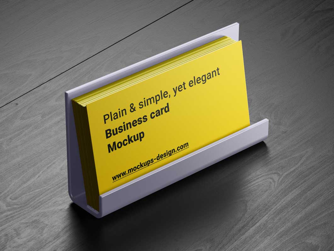 Business Card Holder On Desk PSD Mockup