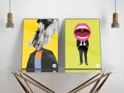 Double-Hung Portrait Posters PSD Mockup