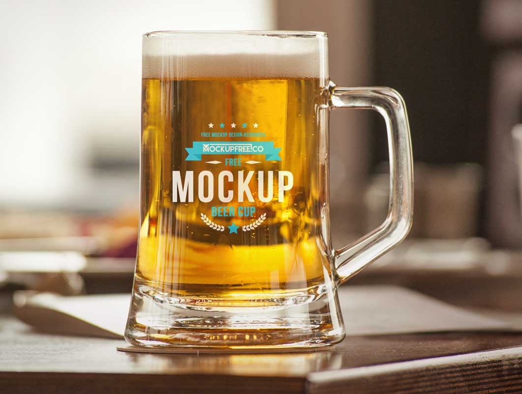 Glass Beer Mug & Ale Head PSD Mockup