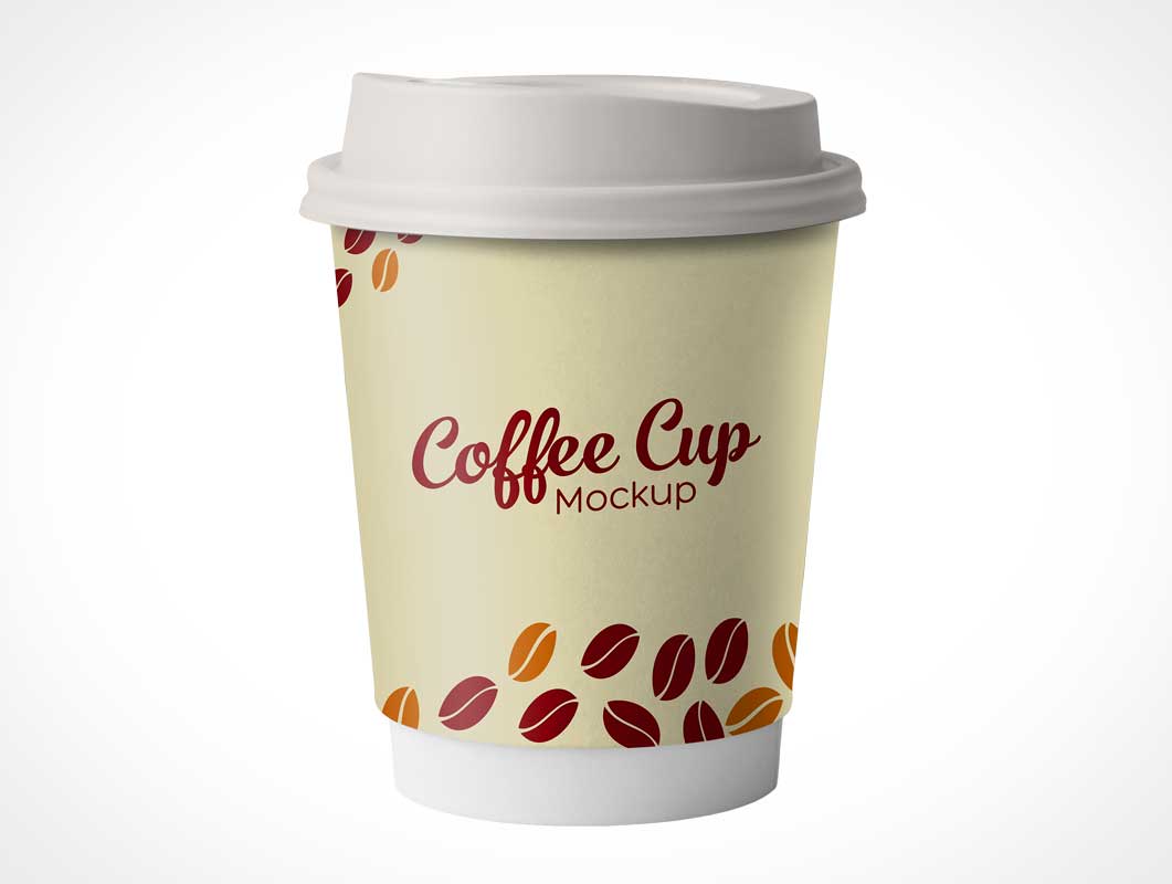 Small 11oz Takeout Paper Coffee Cup & Plastic Lid PSD Mockup