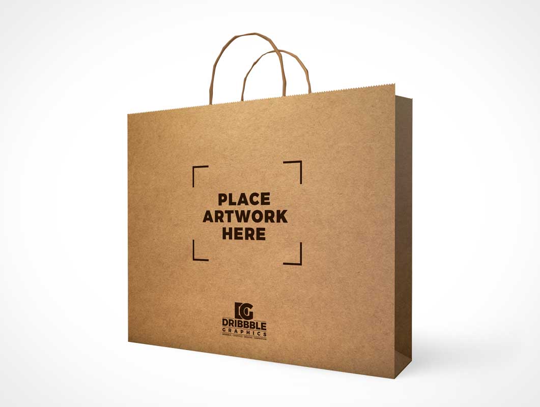 Large Recycled Paper Shopping Bag & Carry Handles PSD Mockup