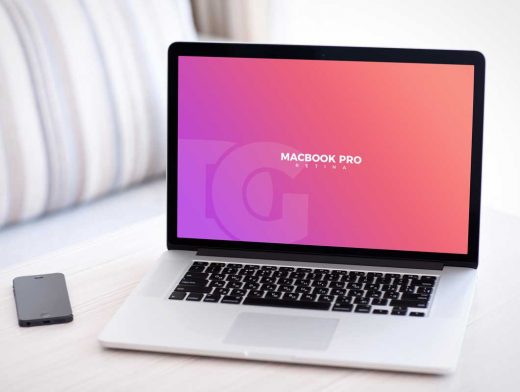 MacBook Pro Laptop Workspace & Smartphone PSD Mockup