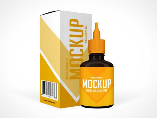 Medicine Bottle, Box Packaging & Dropper Twist Cap PSD Mockup