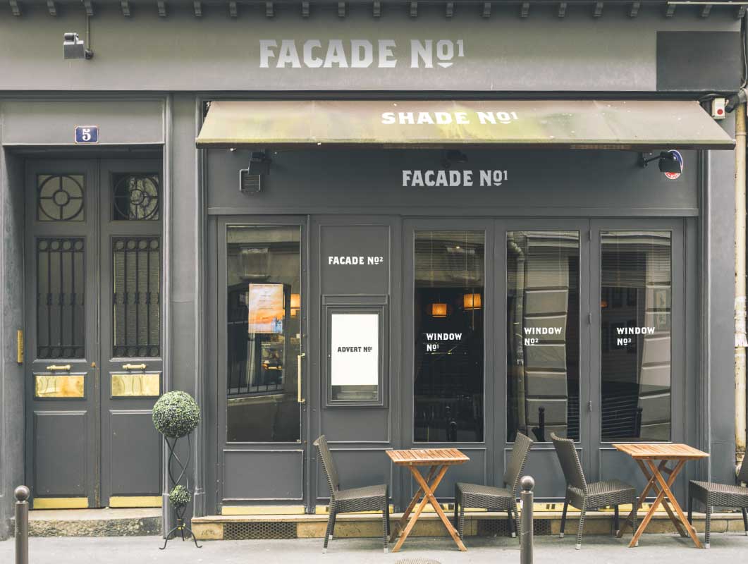 Bistro Cafe Front Facade & Entrance PSD Mockup