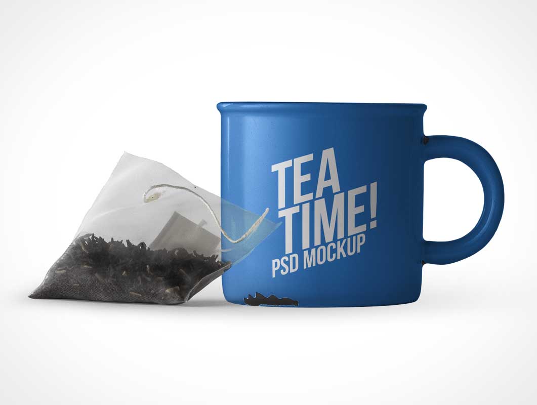 Ceramic Mug & Tea Bag PSD Mockup