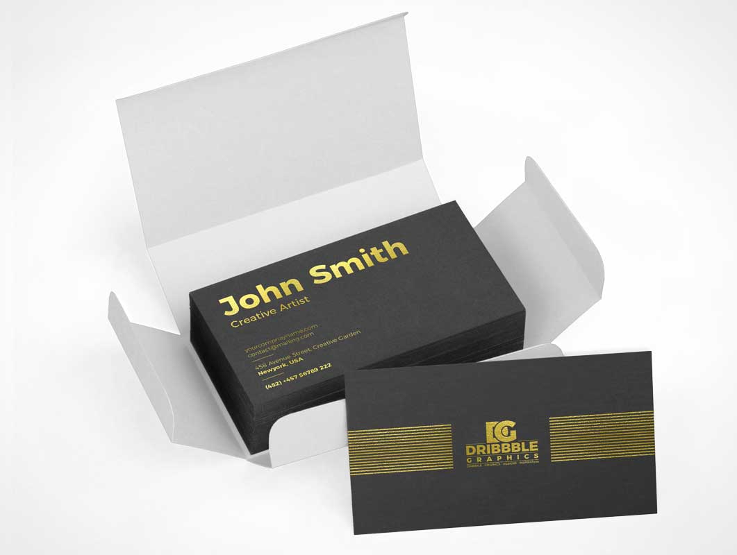Packaged Box Business Card Stack Delivery PSD Mockup