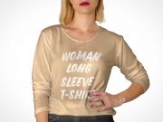 Woman's Long Sleeve Round Neck Shirt PSD Mockup