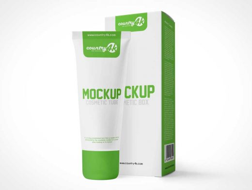 Cosmetic Makeup Cream Tube & Packaging Box PSD Mockup