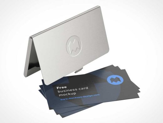 Metallic Business Card Holder Case & Snap Lid PSD Mockup