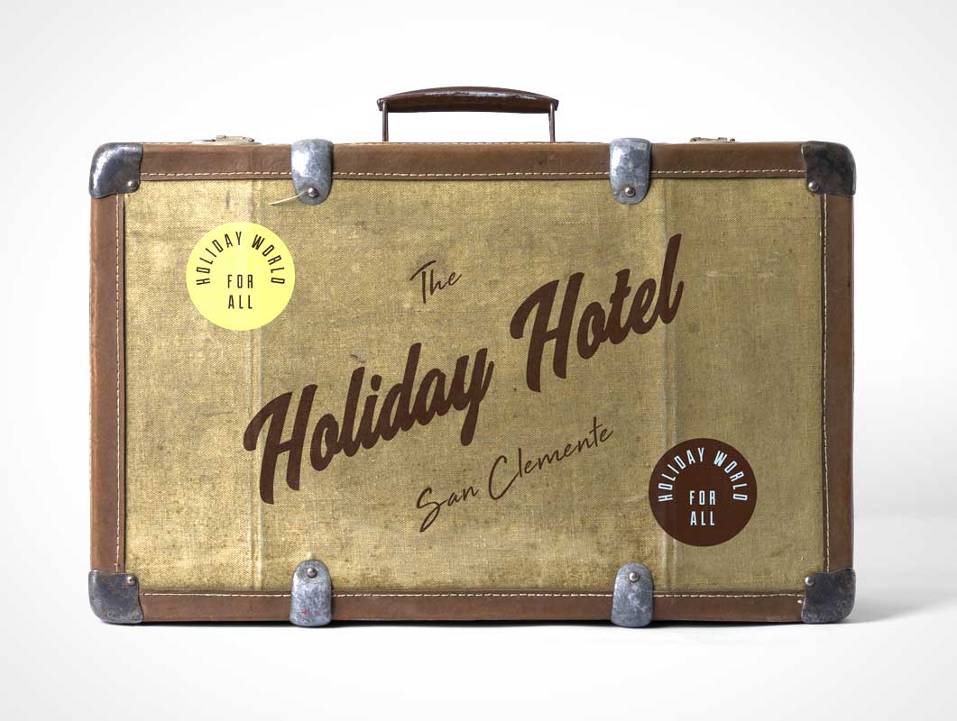 Vintage Luggage Travel Suitcase Side View PSD Mockup