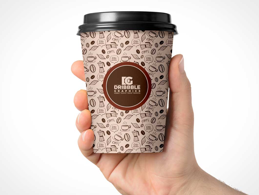 Hand Held Coffee Cup & Plastic Sip Lid PSD Mockup