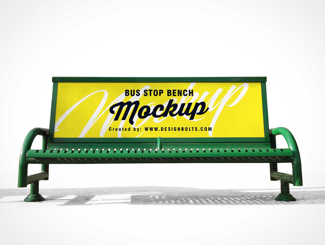 Public Bench Banner Advertising Made of Steel PSD Mockup