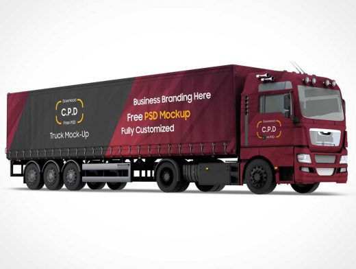 Cargo Transport Truck Trailer & Cabin PSD Mockup