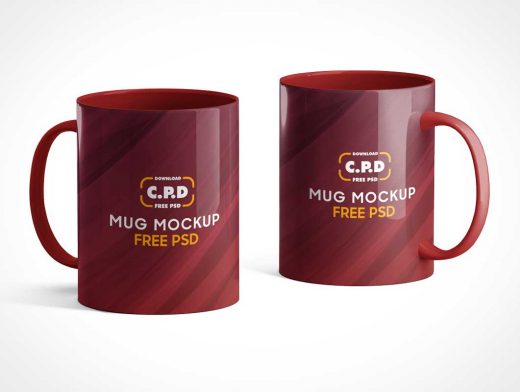 Large 19oz Ceramic Coffee Mugs & Handles PSD Mockup
