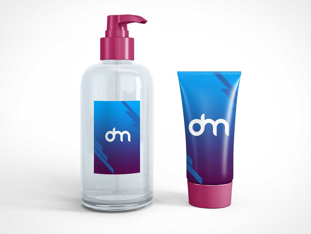 Pump Dispenser Bottle & Cosmetics Cream Tube PSD Mockup