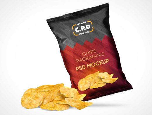 Sealed Foil Potato Chip Bag PSD Mockup