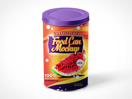 Tin Food Can Container & Lid Cover PSD Mockup