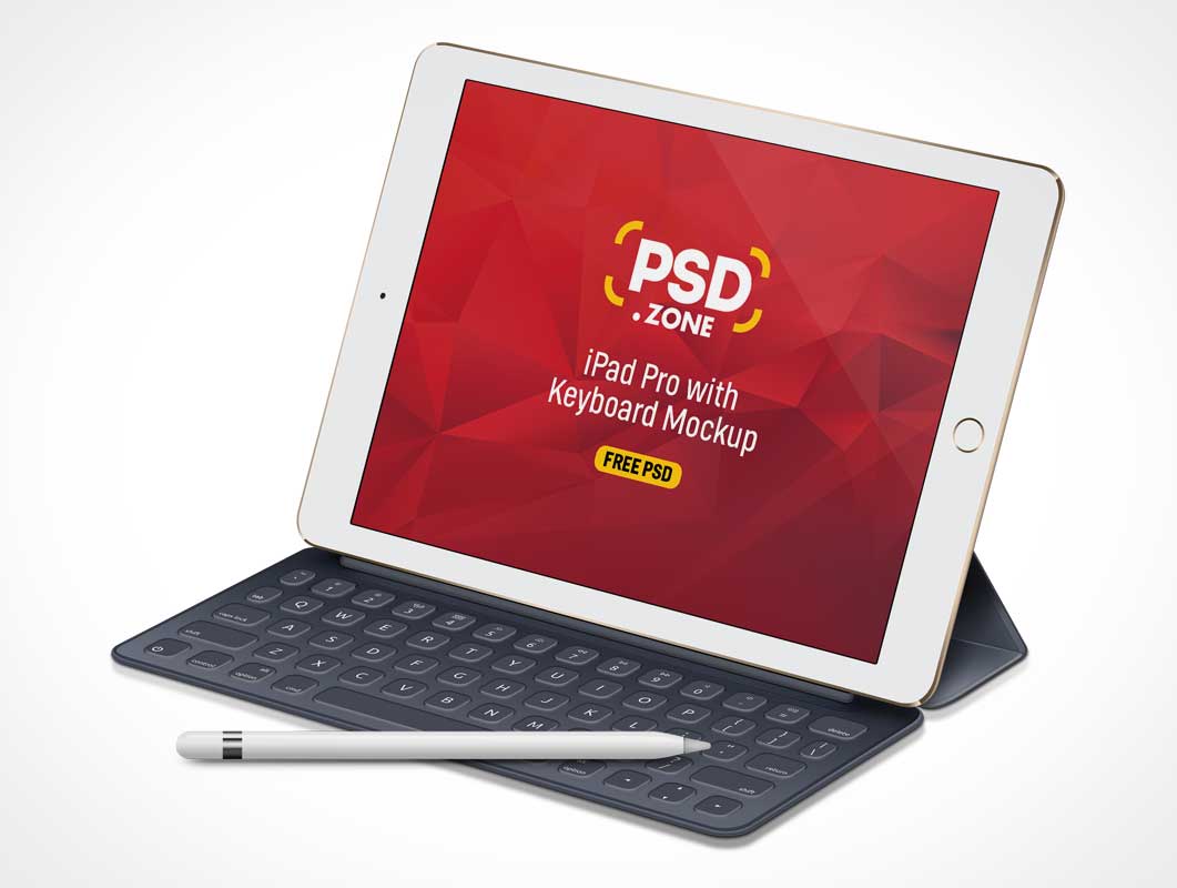 Apple Pencil, iPad & Keyboard Soft Cover PSD Mockup