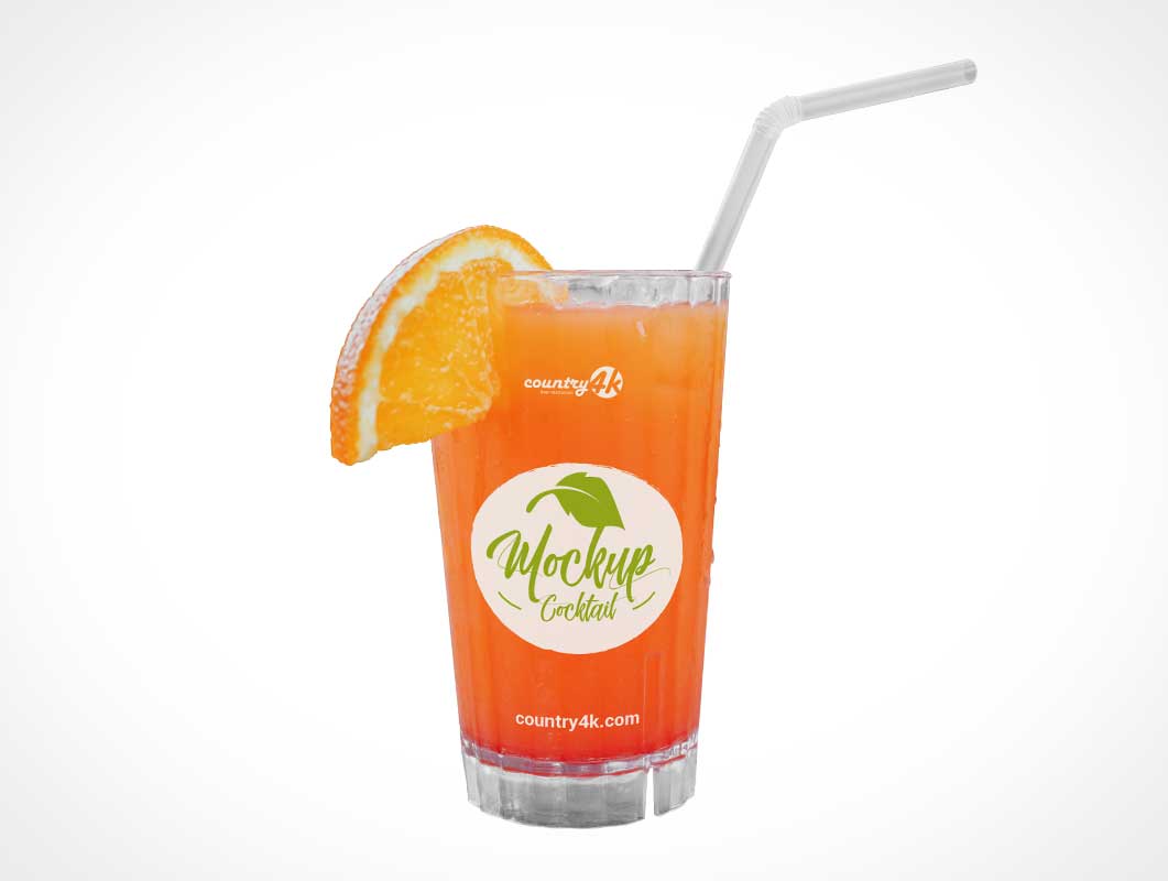 Cocktail Glass, Orange Peel & Drink Straw PSD Mockup