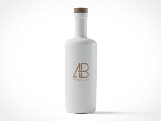 Flat White Glass Bottle & Wood Cap PSD Mockup