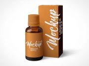Amber Glass Medicine Bottle & Box Packaging PSD Mockup