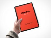 Hand Presents iPad Pro & Stylus PSD Mockup