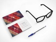 Stationery Business Cards & Reading Eyeglasses PSD Mockup