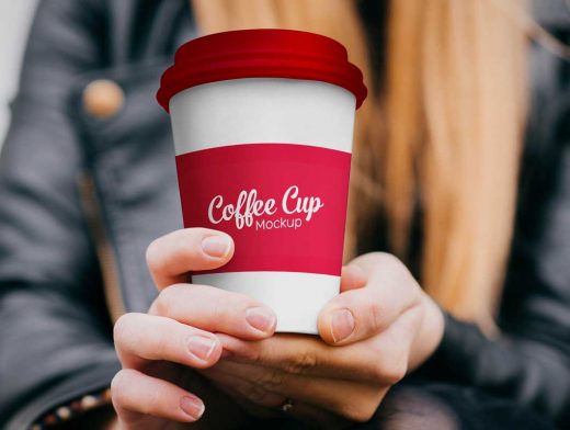 Paper Coffee Cup in Hand PSD Mockup
