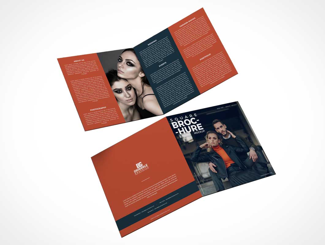 2 Panel Square Bi-Fold Brochure Front & Back PSD Mockup
