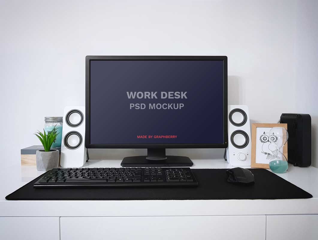 Computer Workspace Desk PSD Mockup